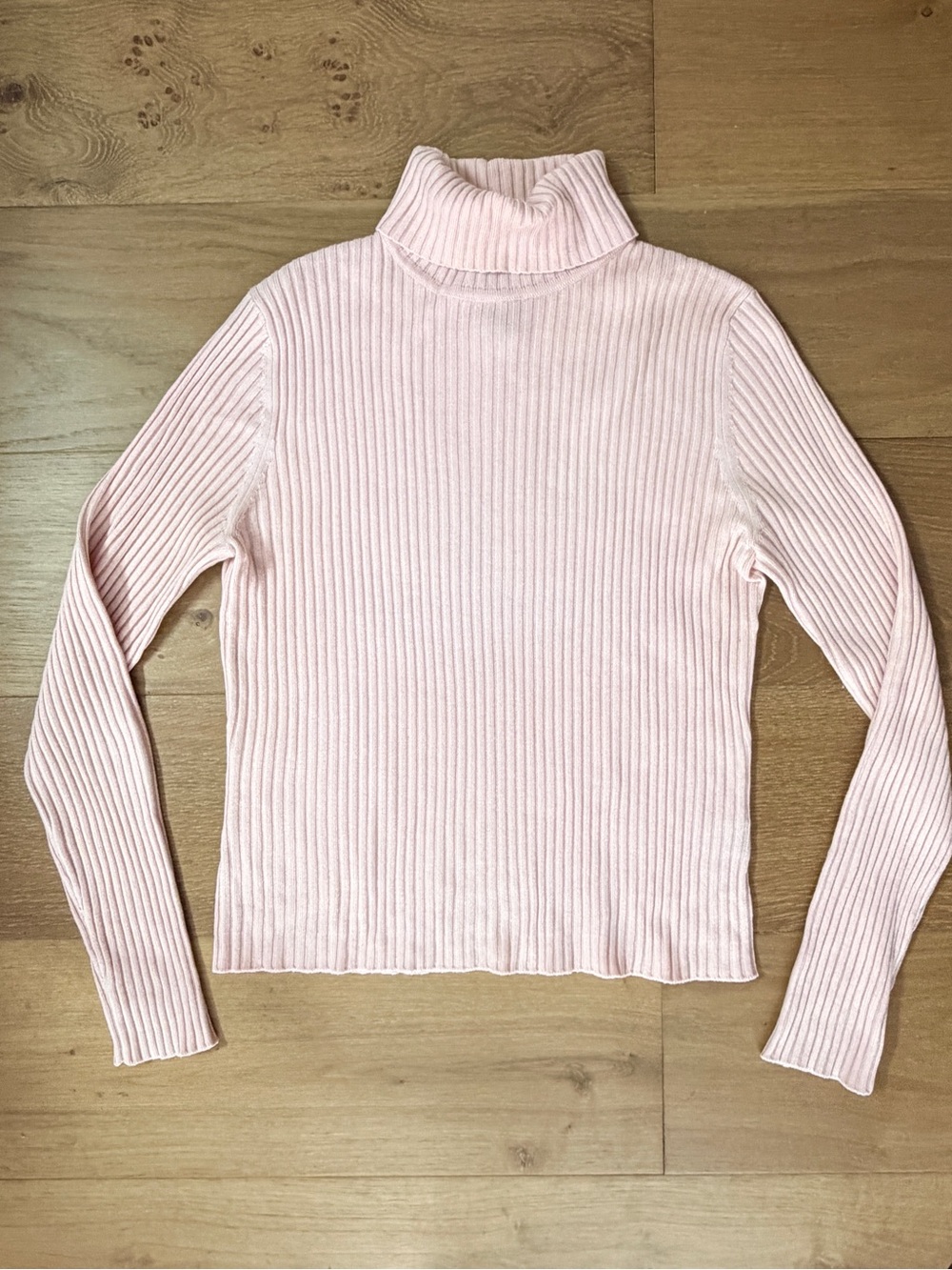 VTG Y2K Lauren Ralph Lauren Silk Cashmere Ribbed Turtleneck Pastel Pink Wms Med